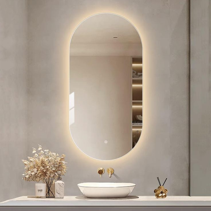 آینه بک لایت لمسی بیضی 60×40 70×50 80×50 90×50 برند Baaland با یکسال ضمانت و ارسال به محل